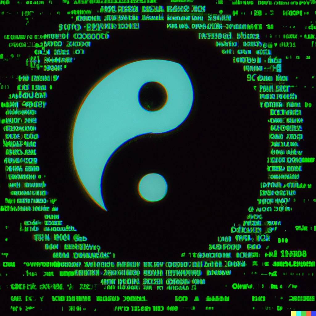 Prompt: Minimal cyberpunk art of Yin and Yang and The Matrix