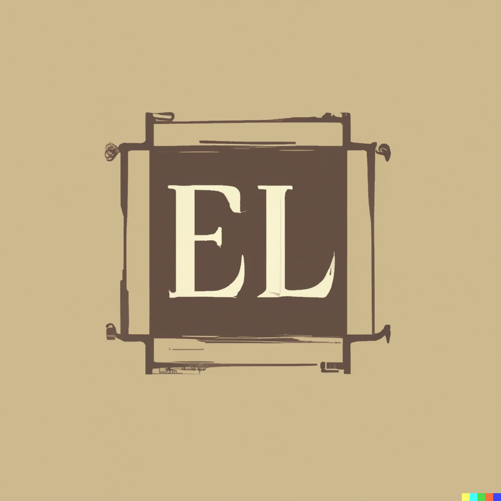 Prompt: a logo with the characters "e - lib" with rustic themes, and beige colors