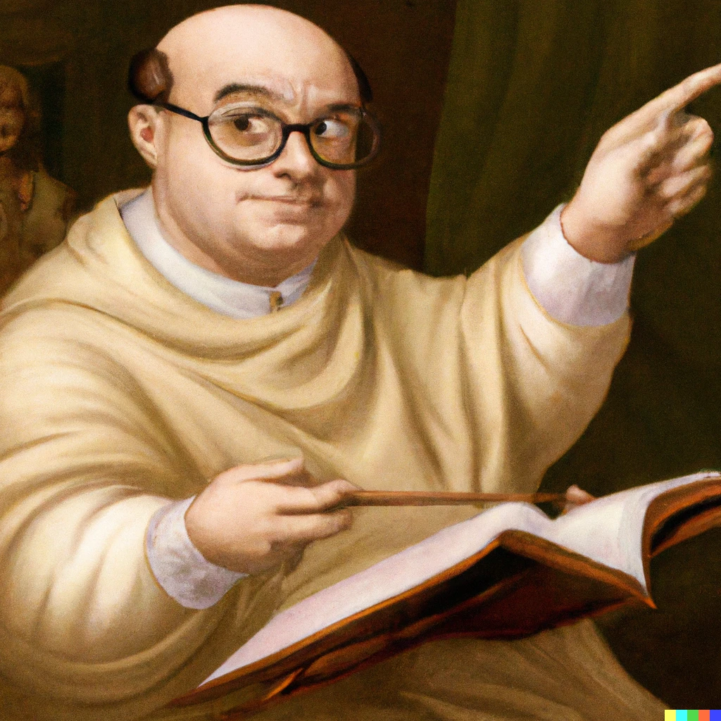 Prompt: Anthony Fantano reviewing Beethoven’s 5th Symphony and giving it a light 8, oil painting by Michaelangelo