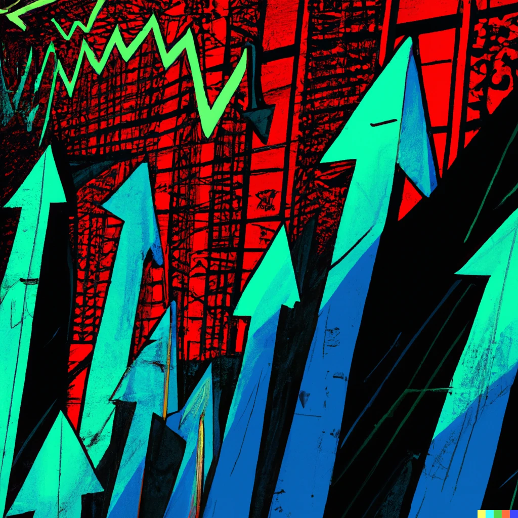 Prompt: futuristic style painting of stocks only go up