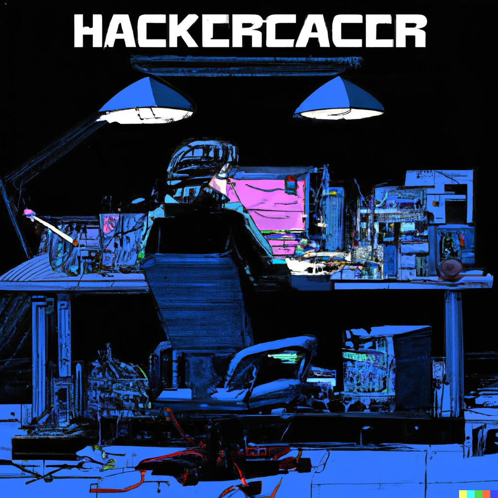 Prompt: hacker electronics lab, style of byte magazine covers, digital art