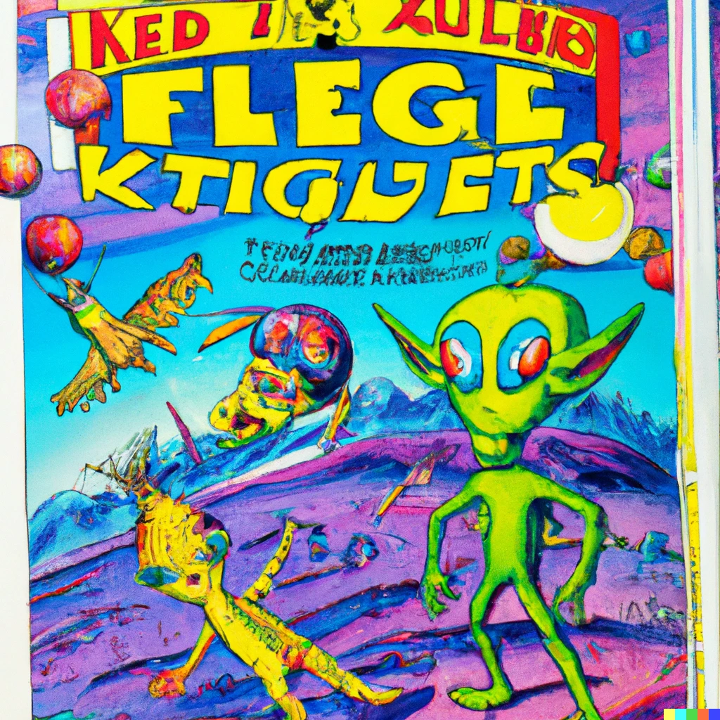 Prompt: A 1990 kids magazine with aliens who take over the earth