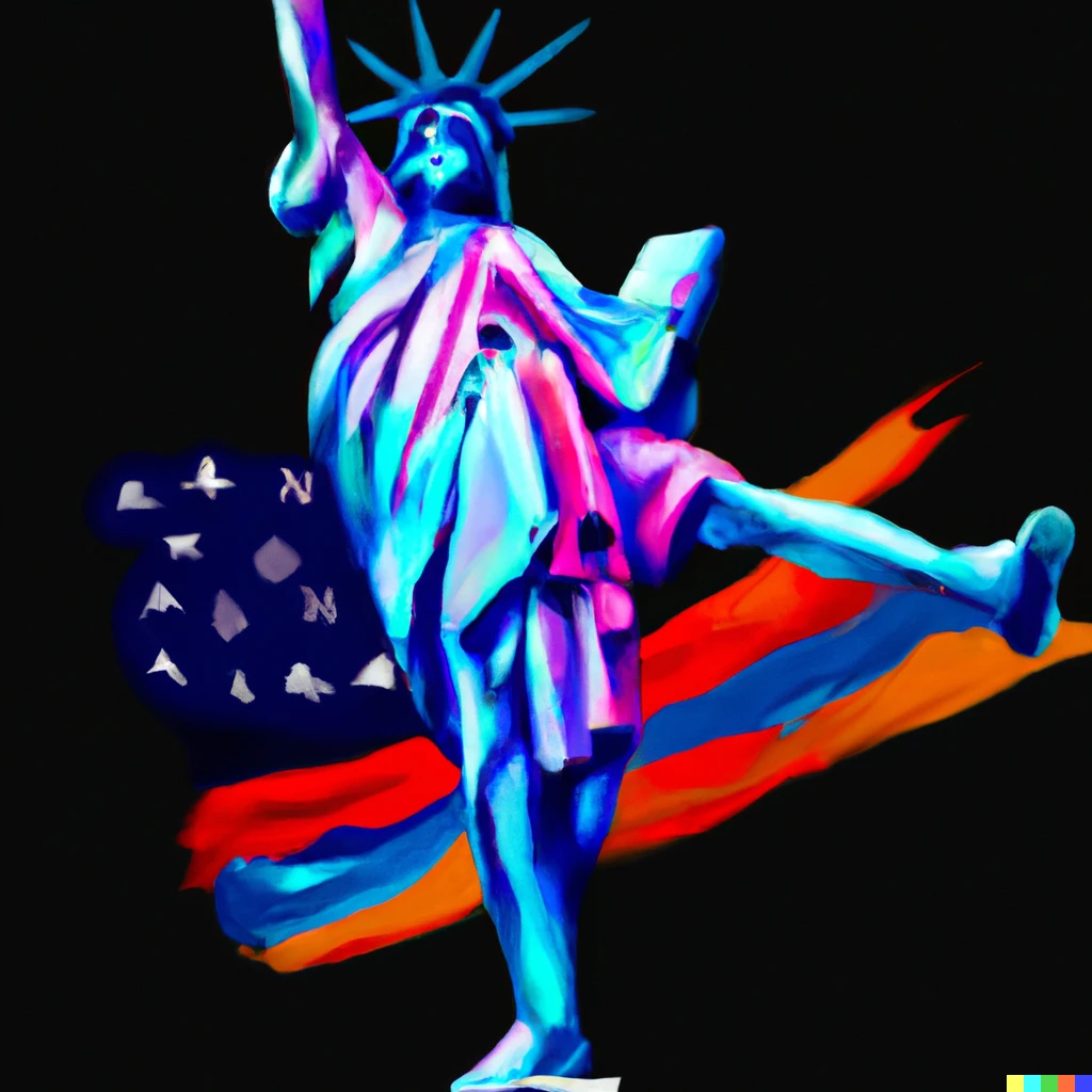 Prompt: the status of liberty dancing digital art