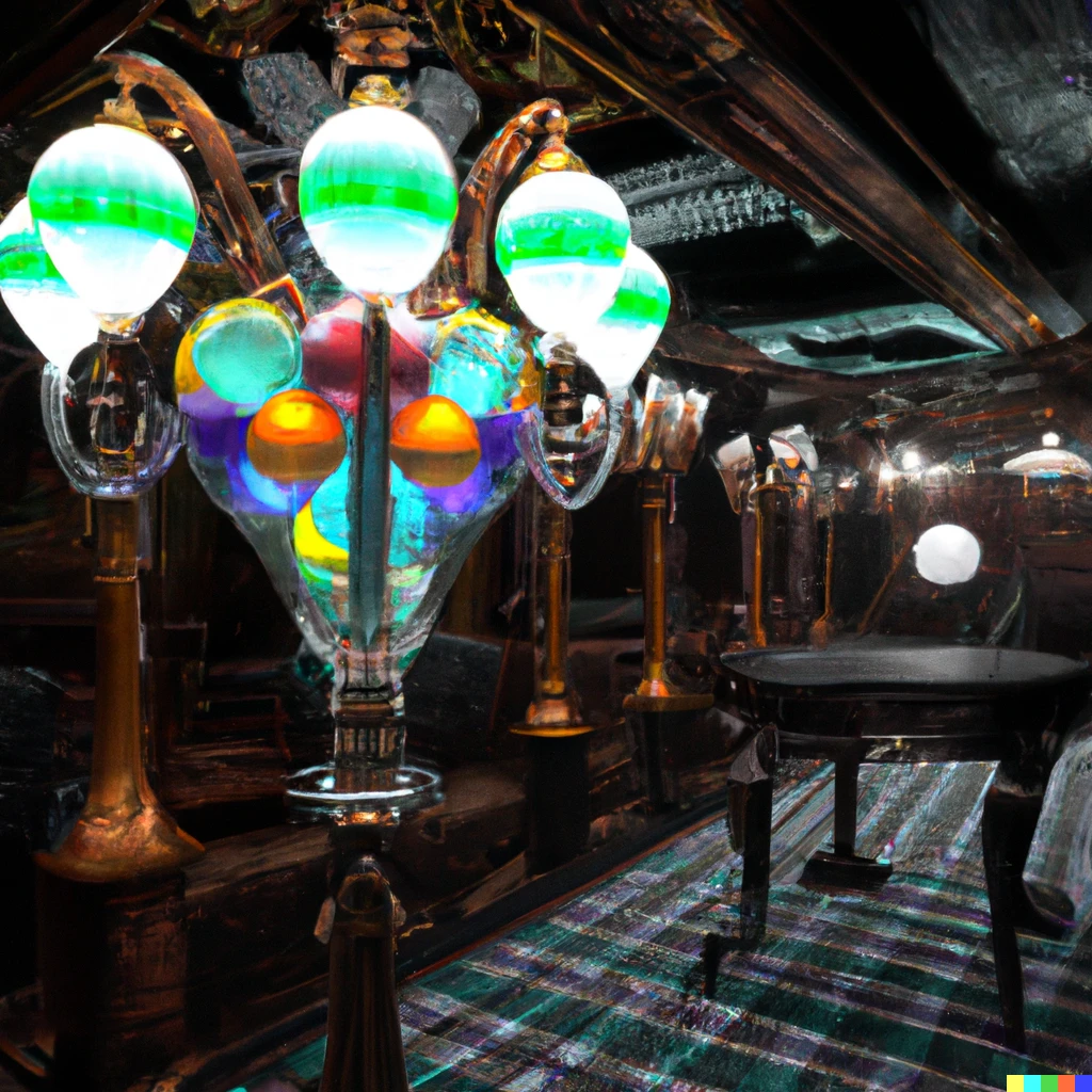 Prompt: A British gentlemen’s club with a massive Tiffany lamp with Marble Madness theme, unreal engine.