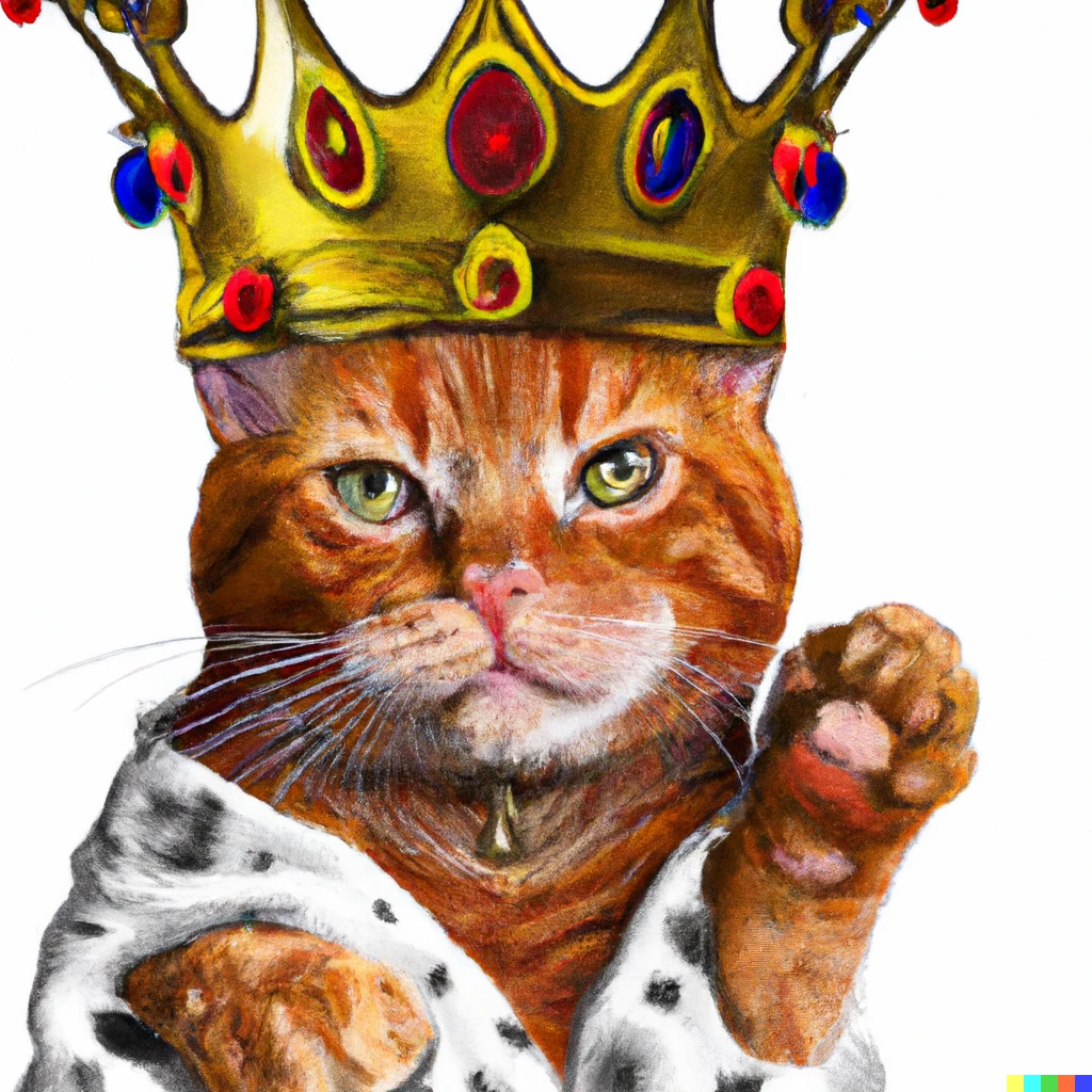 Prompt: Realistic image of a medieval Cat king with a Crown 