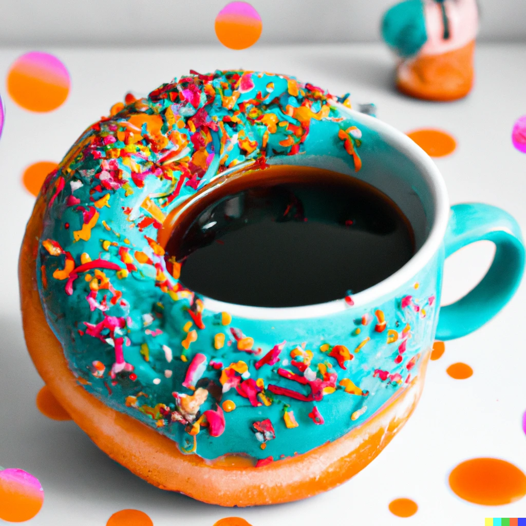 Prompt: A photograph of colorful Coffee cup frosted donut.
Artstation
