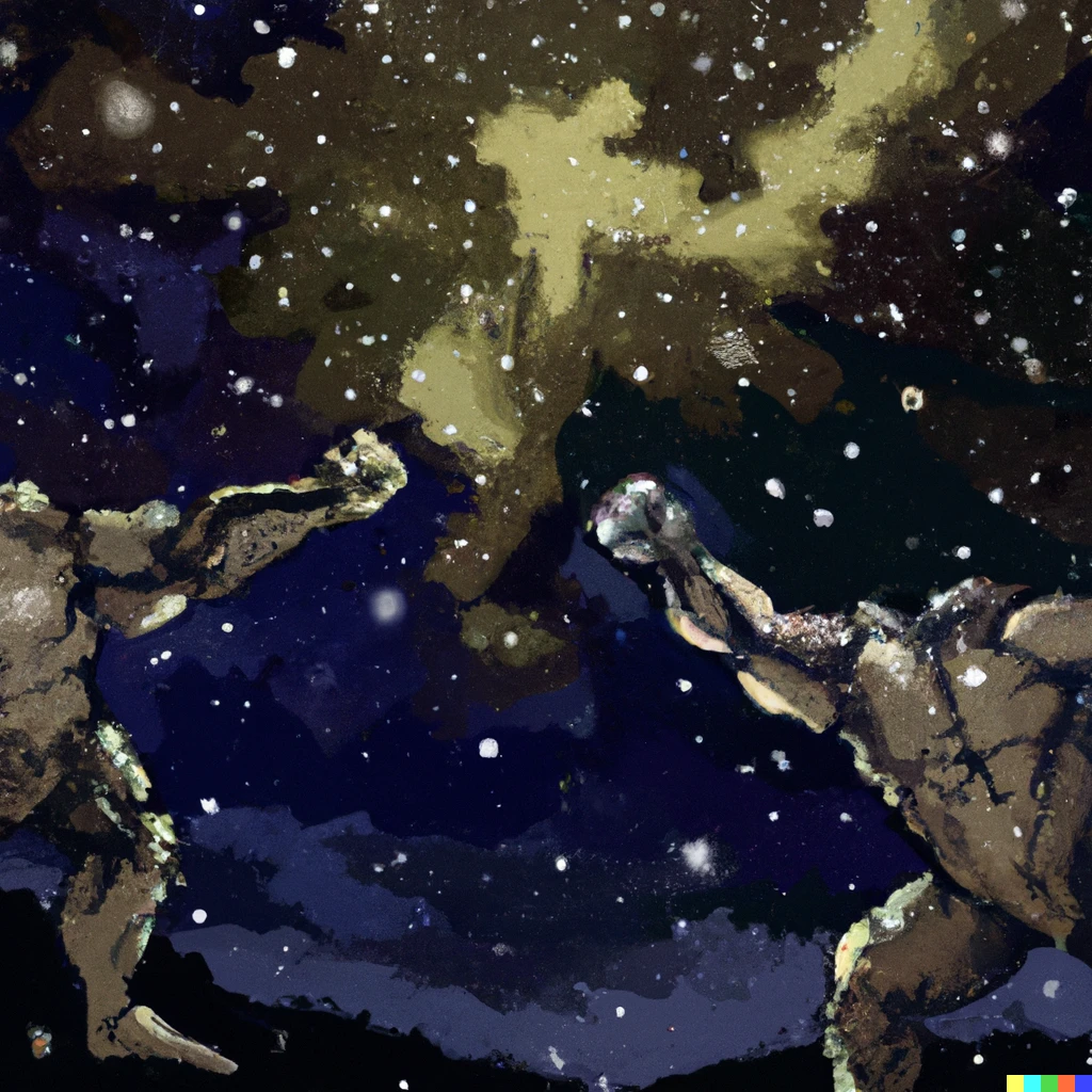 Prompt: painting of giants fighting under a night starry sky