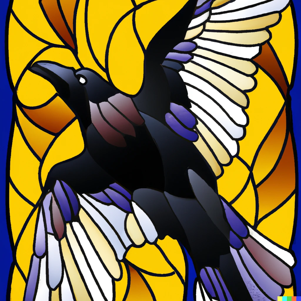 Prompt: Wallachia raven, stained glass style