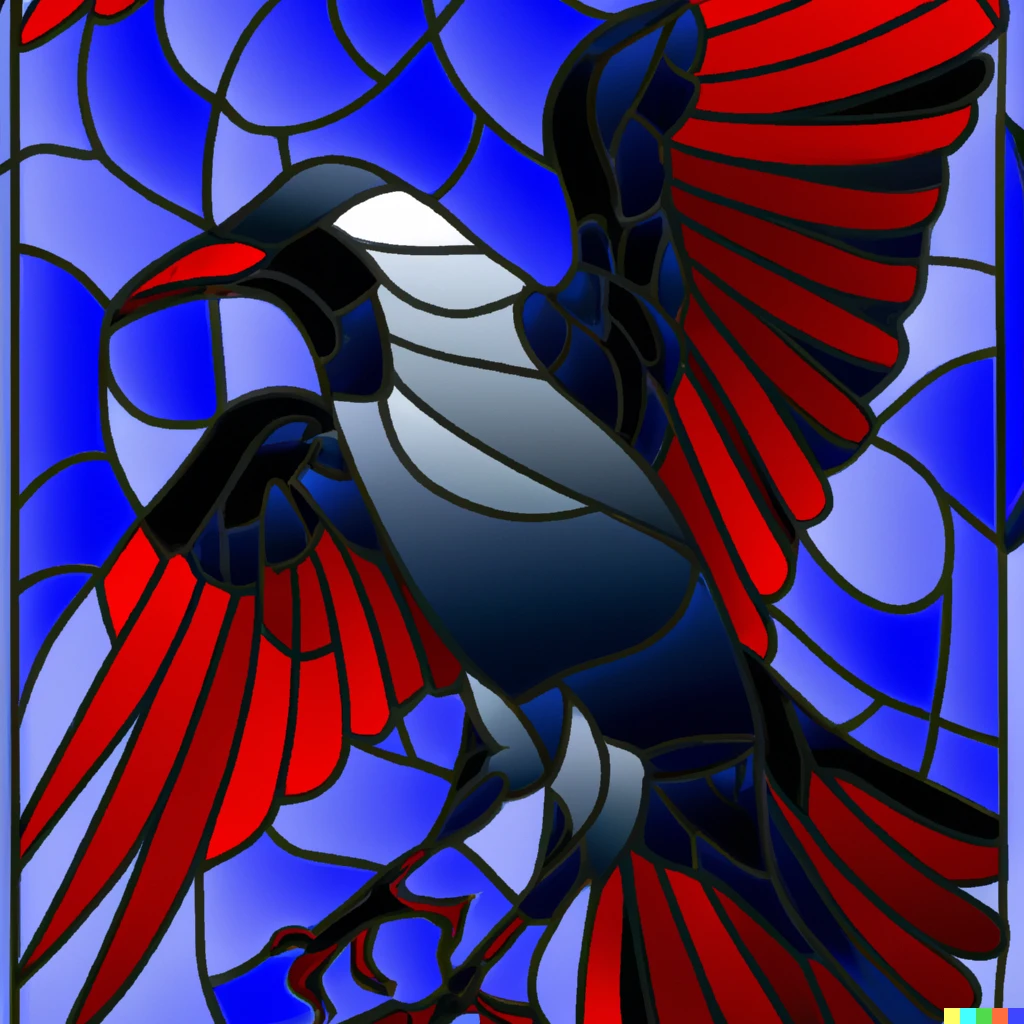 Prompt: Wallachia raven, stained glass style