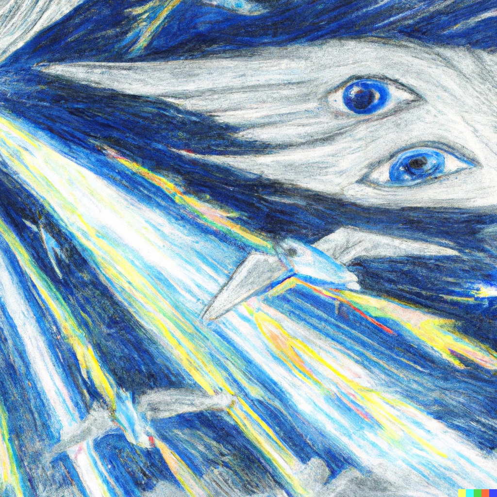 Prompt: supersonic jets flying through clouds of orthodox angels and eyes, oil pastel