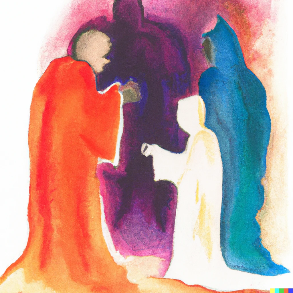 Prompt: the father, the son and the holy ghost, acquarelle