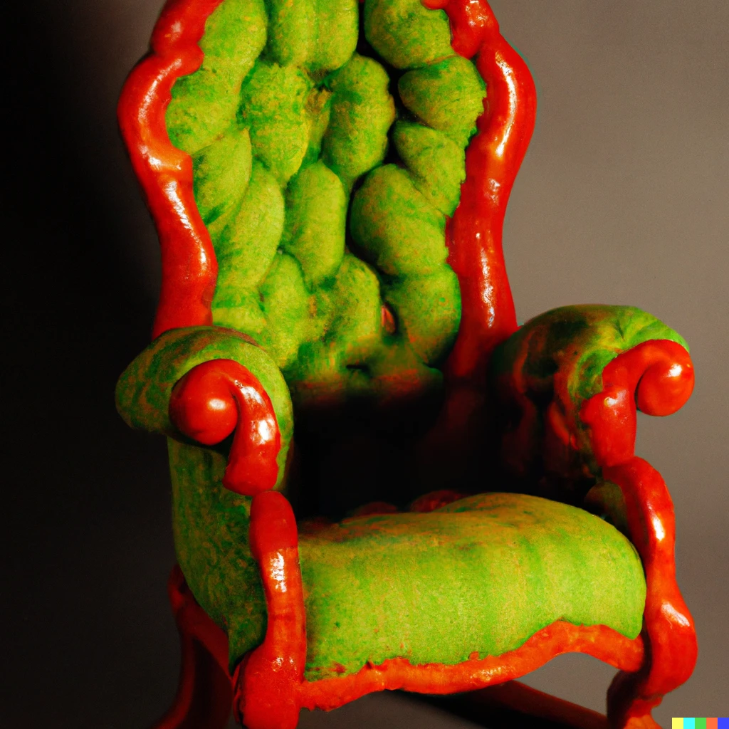 Prompt: an armchair carved of a bell pepper.