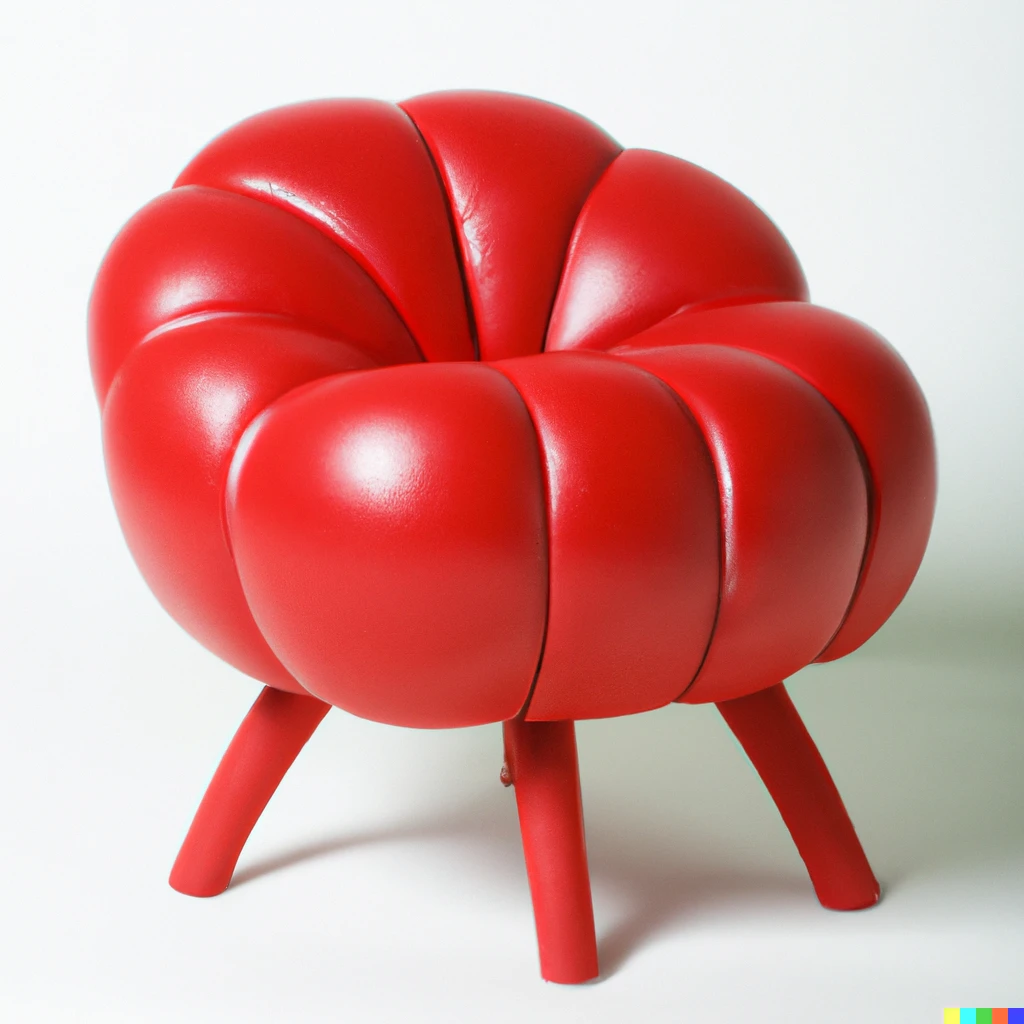 Prompt: an armchair in the shape of a tomato.