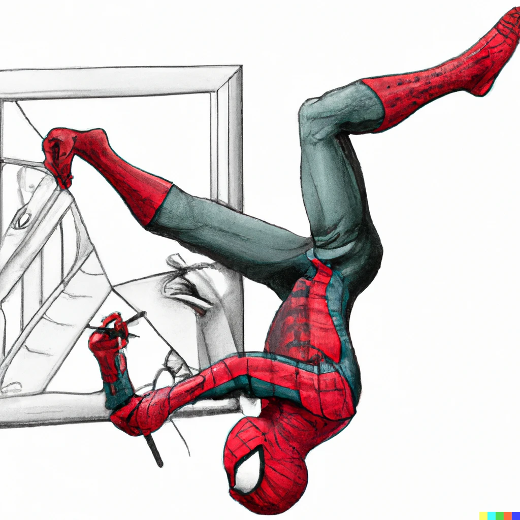 Prompt: Spiderman drawing himself in mc escher style