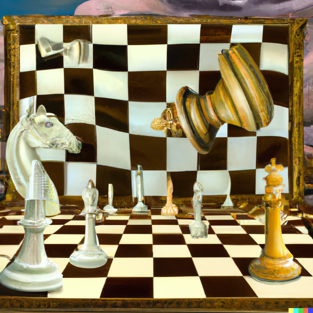 Prompt: 3d chessboard oil painting in the style ofsalvador dali