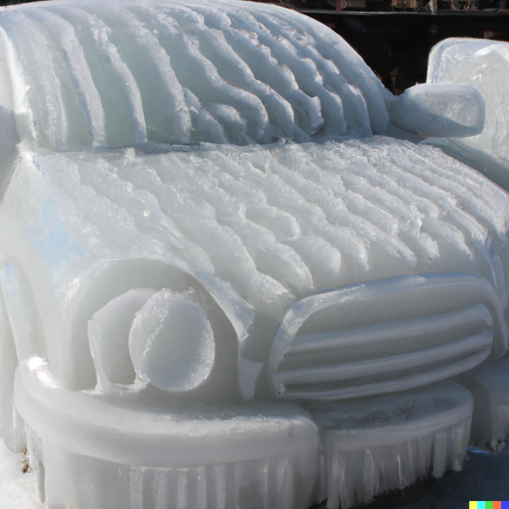 Prompt: A car made from ice, photo