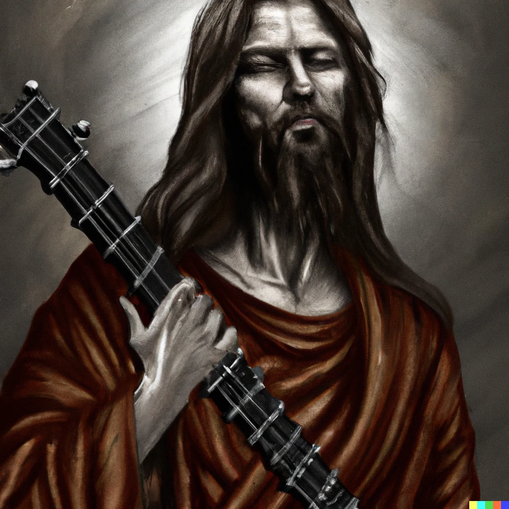 Prompt: Jesus Christ as a metal singer in the style of Leonardo da Vinci