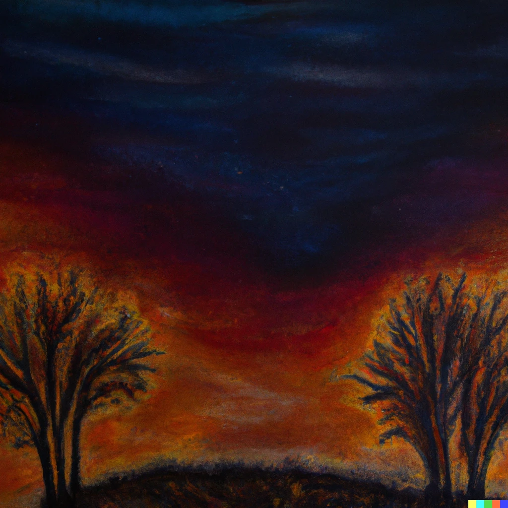 Prompt: Burning trees in the moonlight as an eypressionist painting