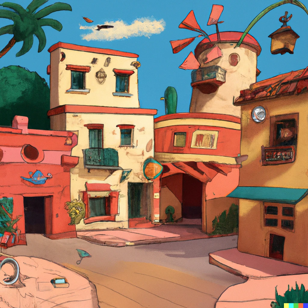 Prompt: illustration ghibli style mexican town