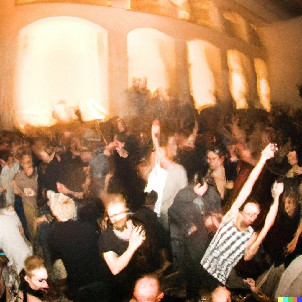 Prompt: realistic wide angle Berghain club crowd at a Wighnomy Brothers set, Wolfgang Tillmans photography