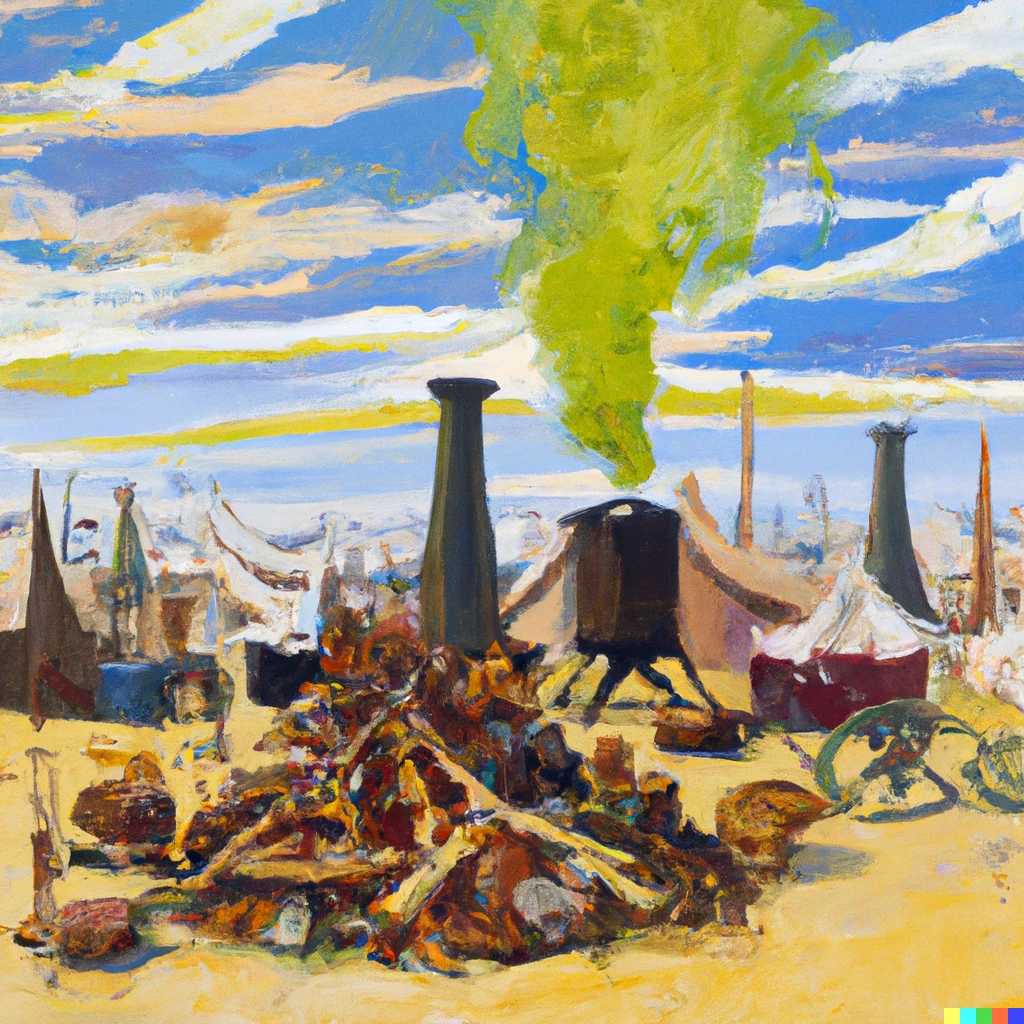 Prompt: compost waste camp at burning man, a painting by douchamp