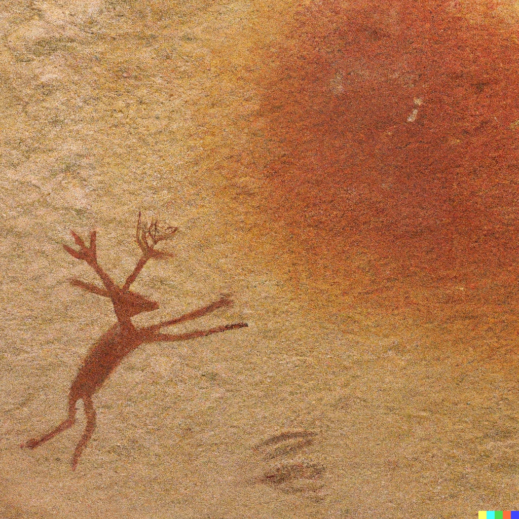 Prompt: Good Morning, a 17,000-year-old cave painting in Lascaux