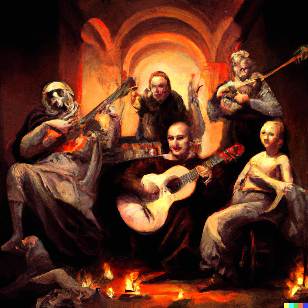 Prompt: Acustic Death Metal Concert painting by Caravaggio