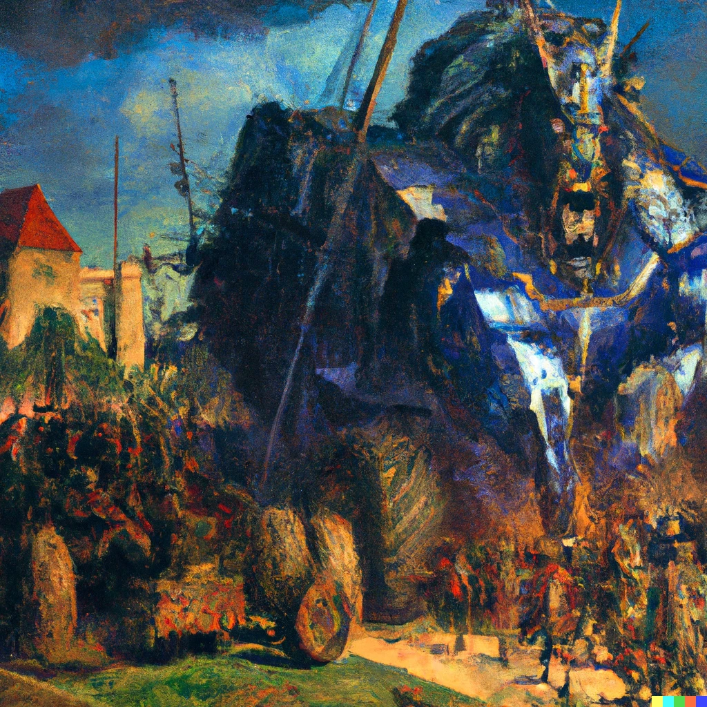 Prompt: Optimus Prime charging at Grunwald 1410, painting by Jan Matejko