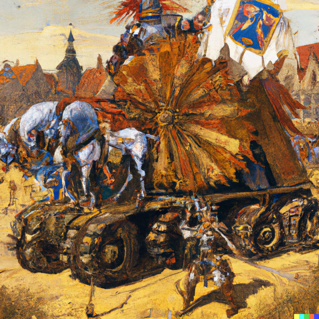 Prompt: Optimus Prime taking part in Grunwald 1410, painted by Jan Matejko