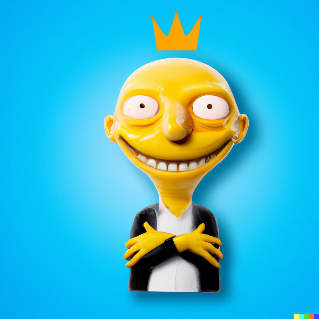 Prompt: a happy emoji with Mr. Burns from the simpsons arms standing on a blue backdrop