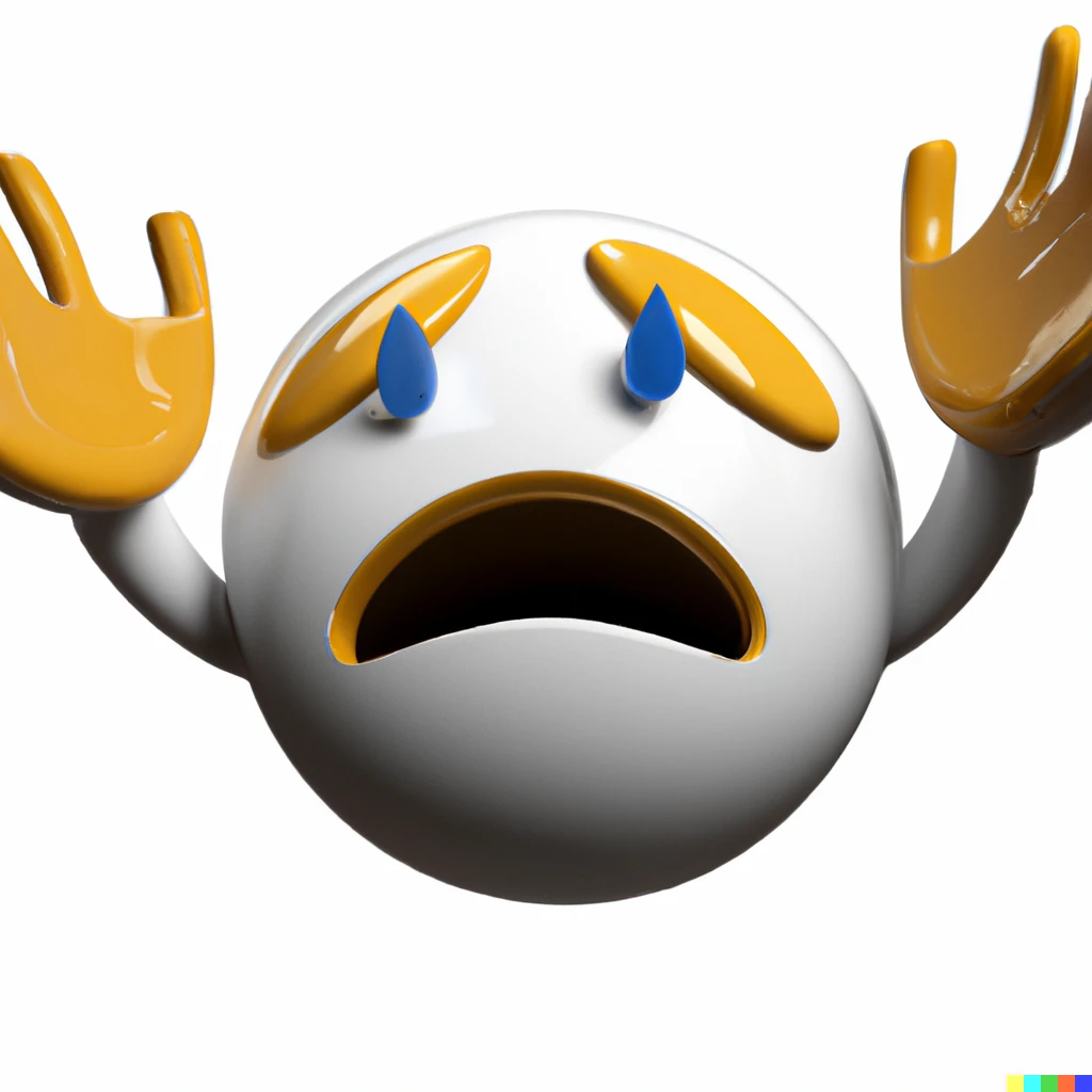 Prompt: An extremely expressive sad melancholy emoji throwing its hands in the air while crying a lot, 3D art, specular, white background