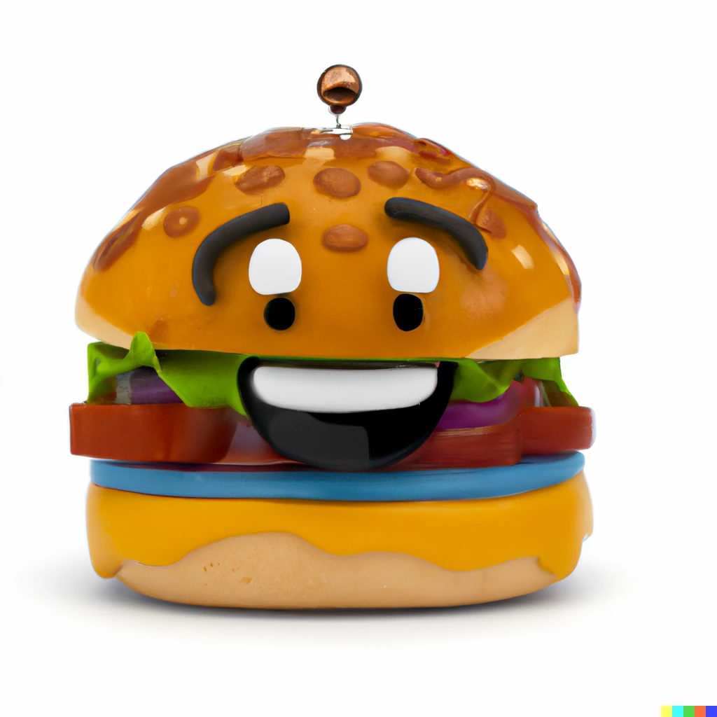 Prompt: Funko Pop of a Hamburger with a smiley face