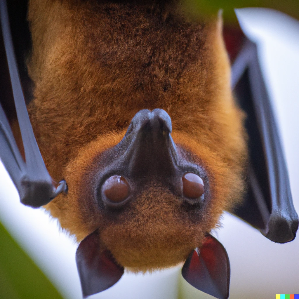 Prompt: A bat with four eyes hanging from an Acacia tree in Madagascar, Nature Photography, 8K, 85mm, f/1.2, award-winning