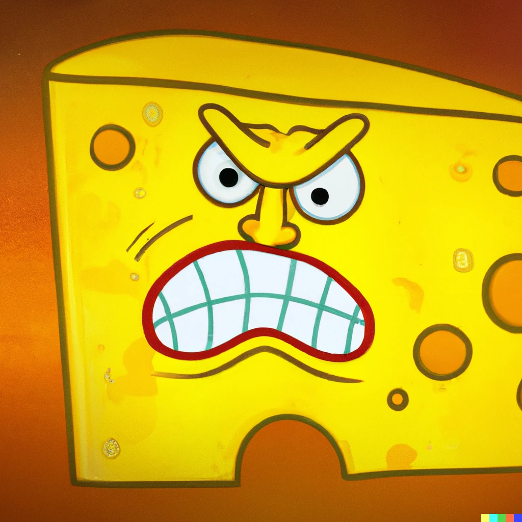 Prompt: angry cheese, screenshot from the Simpsons