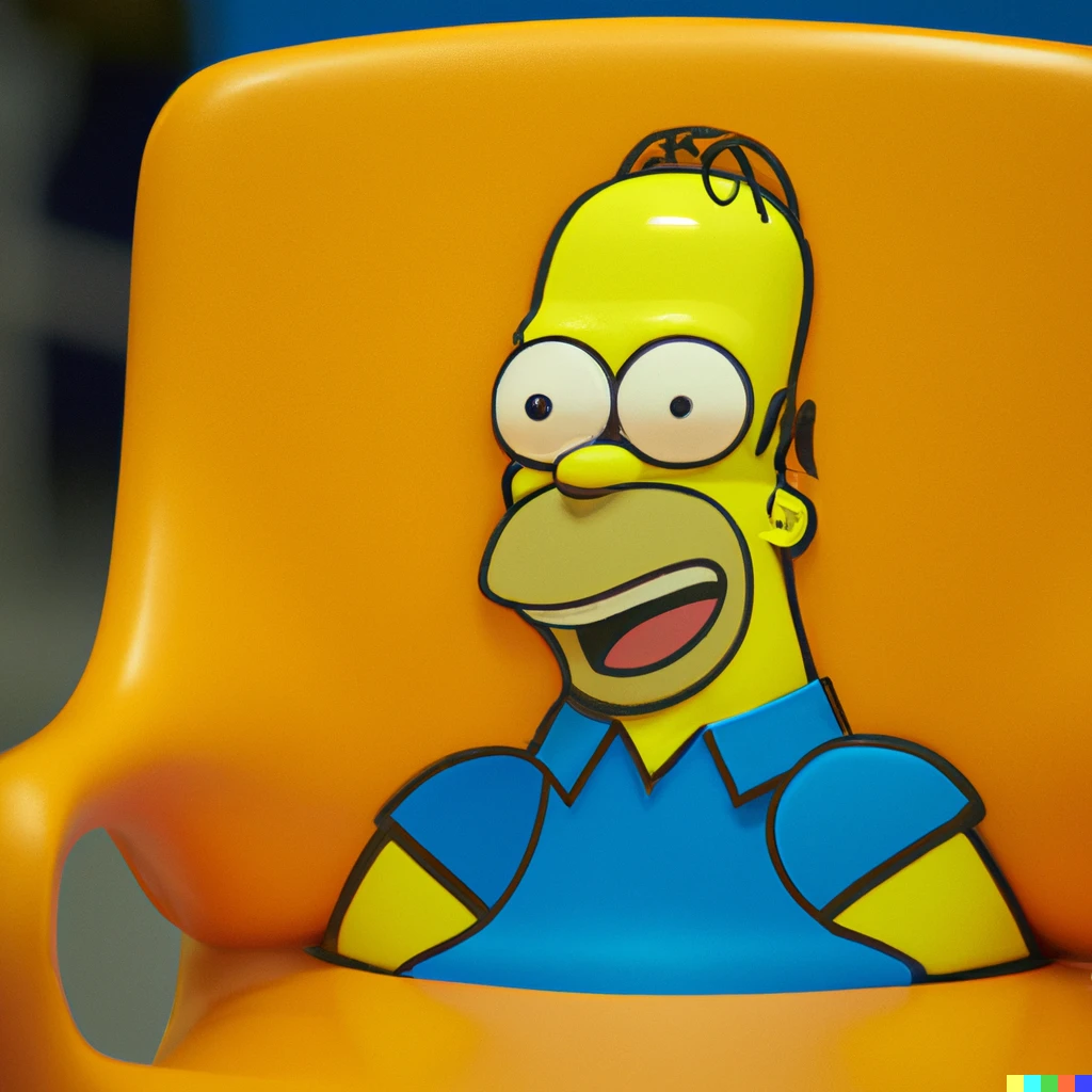 Prompt: A chair that looks like Homer Simpson. The Simpsons branded chair. 4K photograph, 85mm f/1.8