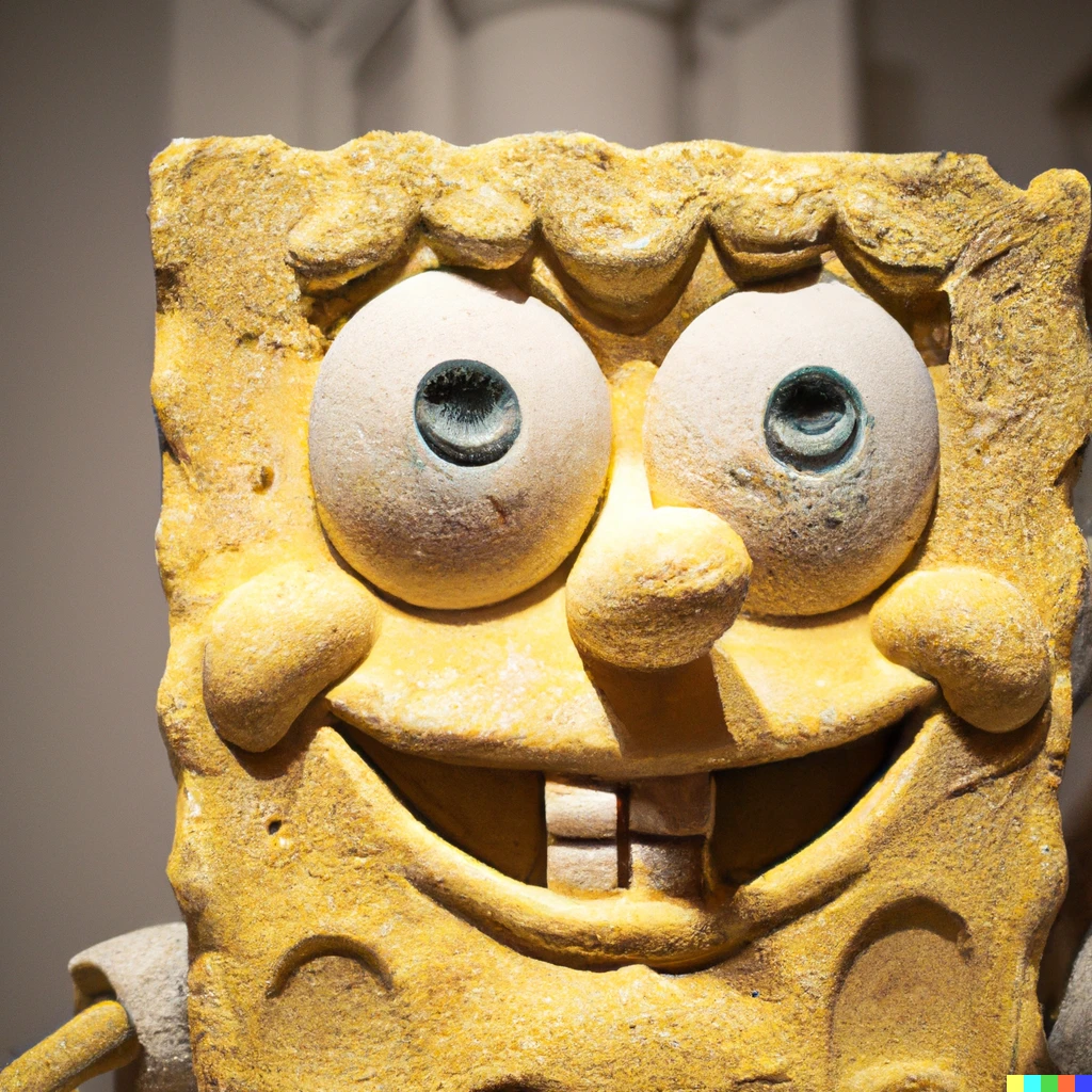 Prompt: SpongeBob SquarePants, a statue from Ancient Rome in a museum, 8K Photography, 35mm f/1.2