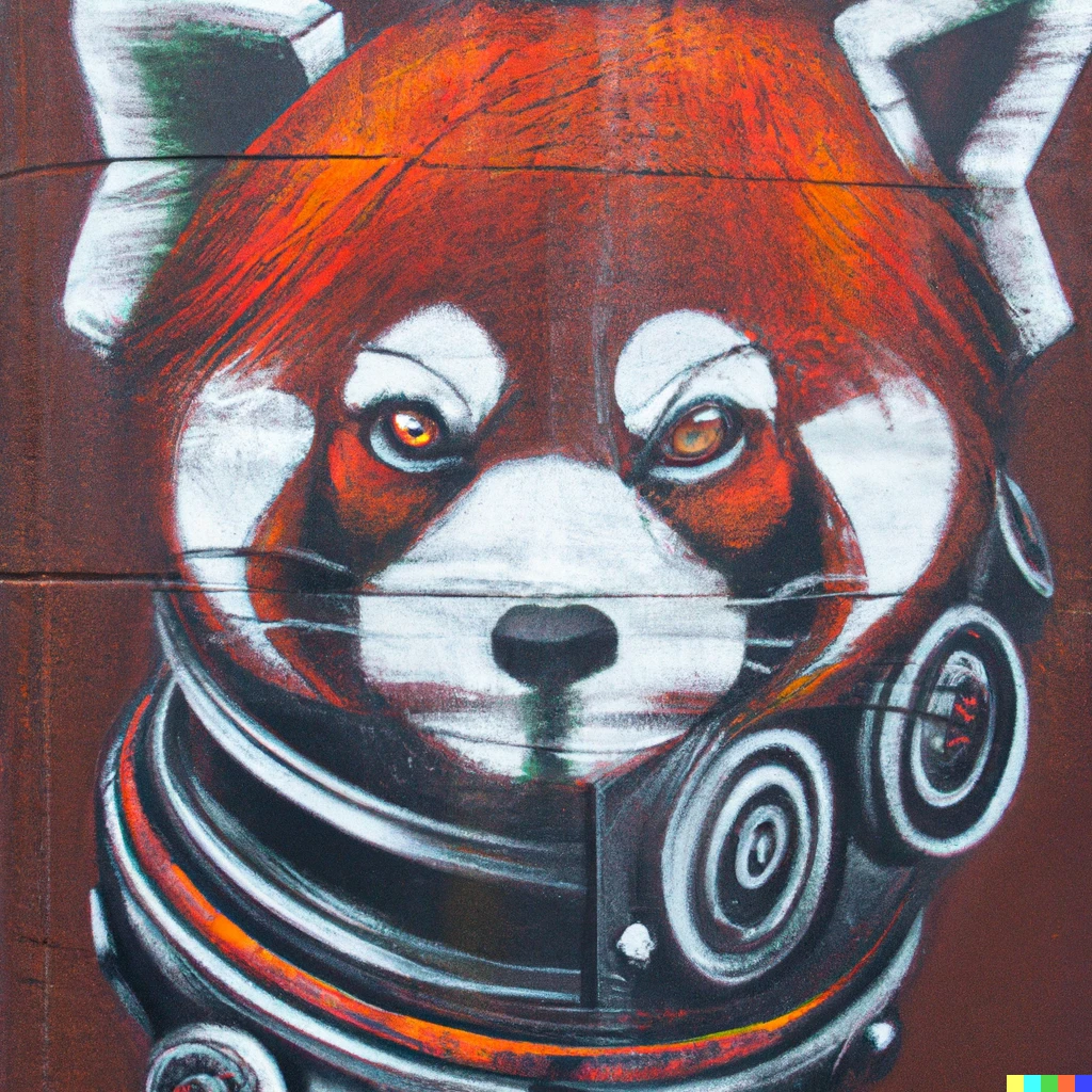 Prompt:  steampunk red panda spray painted on a wall. Incredible graffiti, award winning top tier. 