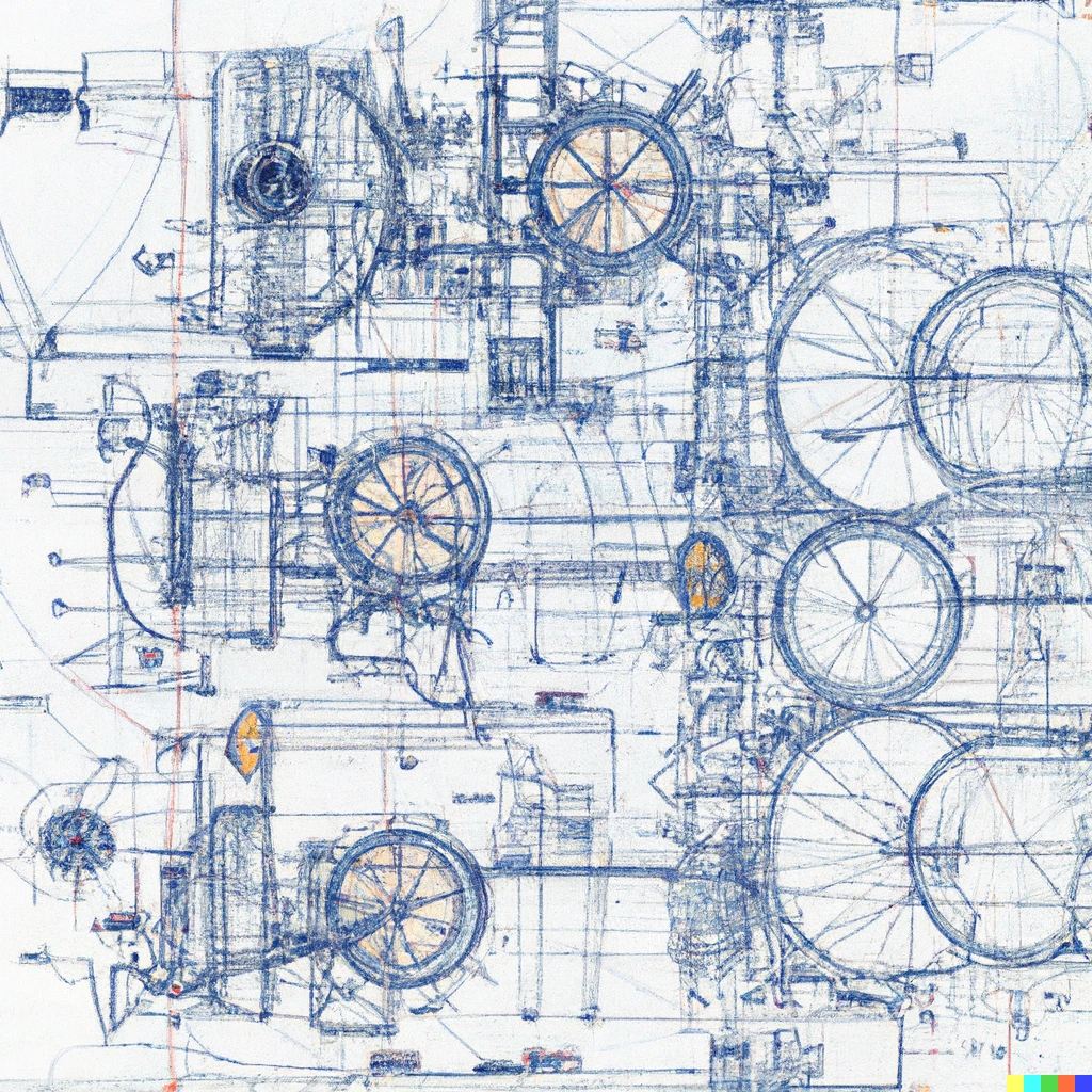 Prompt: Old-school blueprints of a time machine, very detailed, high quality blueprints