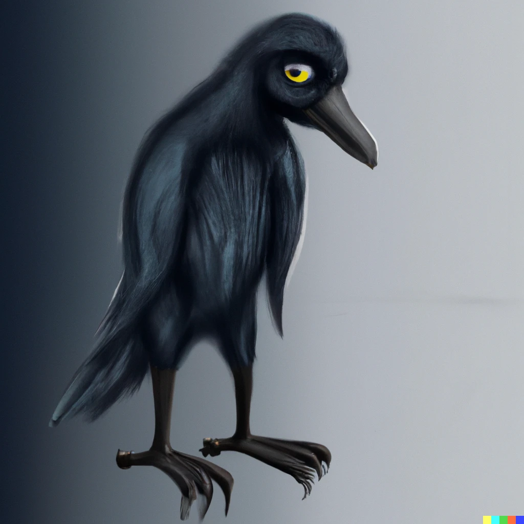 Prompt: An anthropomorphic crow, photorealistic, a crow that resembles a human