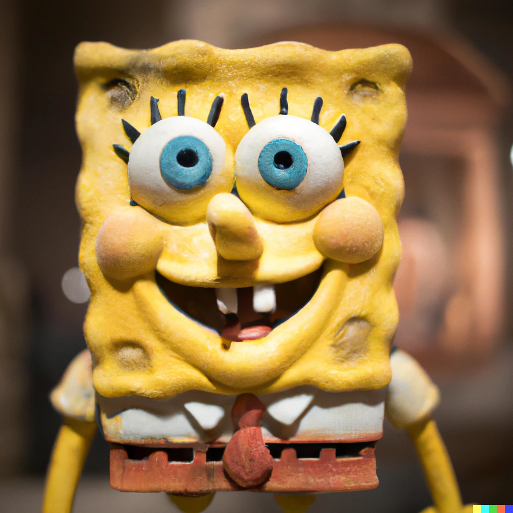 Prompt: SpongeBob SquarePants, a statue from Ancient Rome in a museum, 8K Photography, 35mm f/1.2