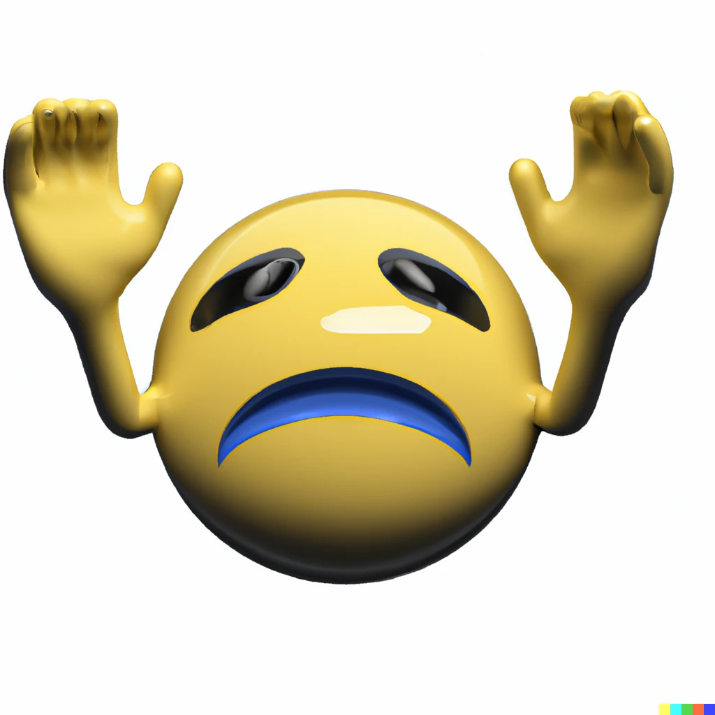 Prompt: An extremely expressive sad melancholy emoji throwing its hands in the air while crying a lot, 3D art, specular, white background