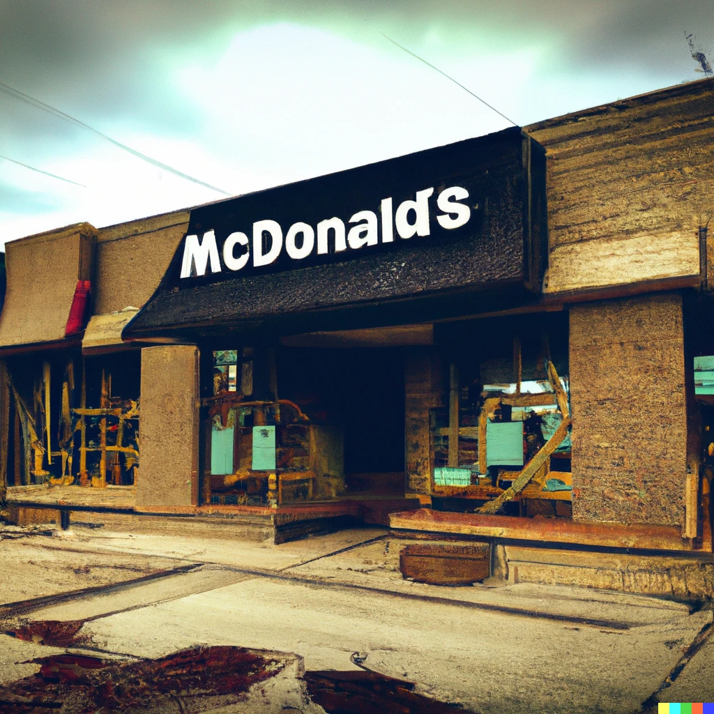 Prompt: post apocalyptic McDonald's