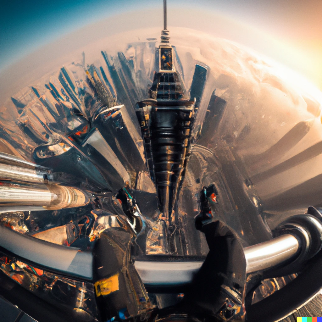 Prompt: GoPro photograph of somebody who climbed on top of the world's tallest building, in the year 2070. Cyberpunk city, futuristic, 8K, award winning art