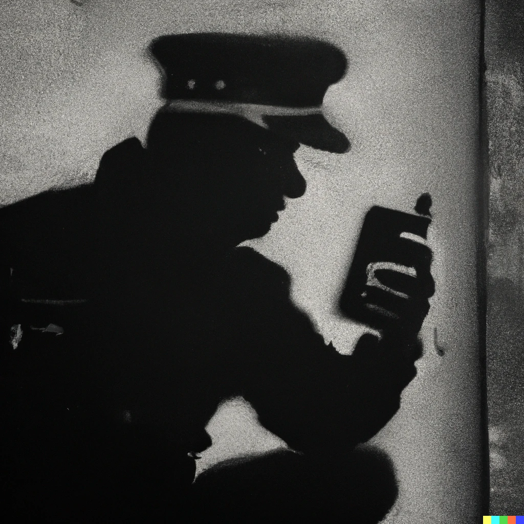 Prompt: A soldier holding a phone, spraypainted on a wall in black using stencils by Banksy