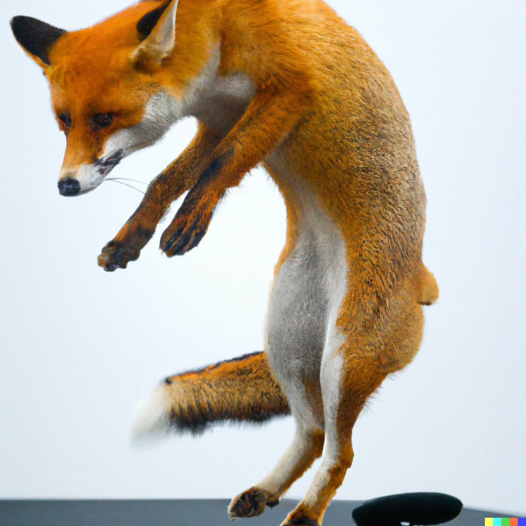Prompt: A fox doing a ridiculous stunt, animal stunts, top animals of all time, incredible talent