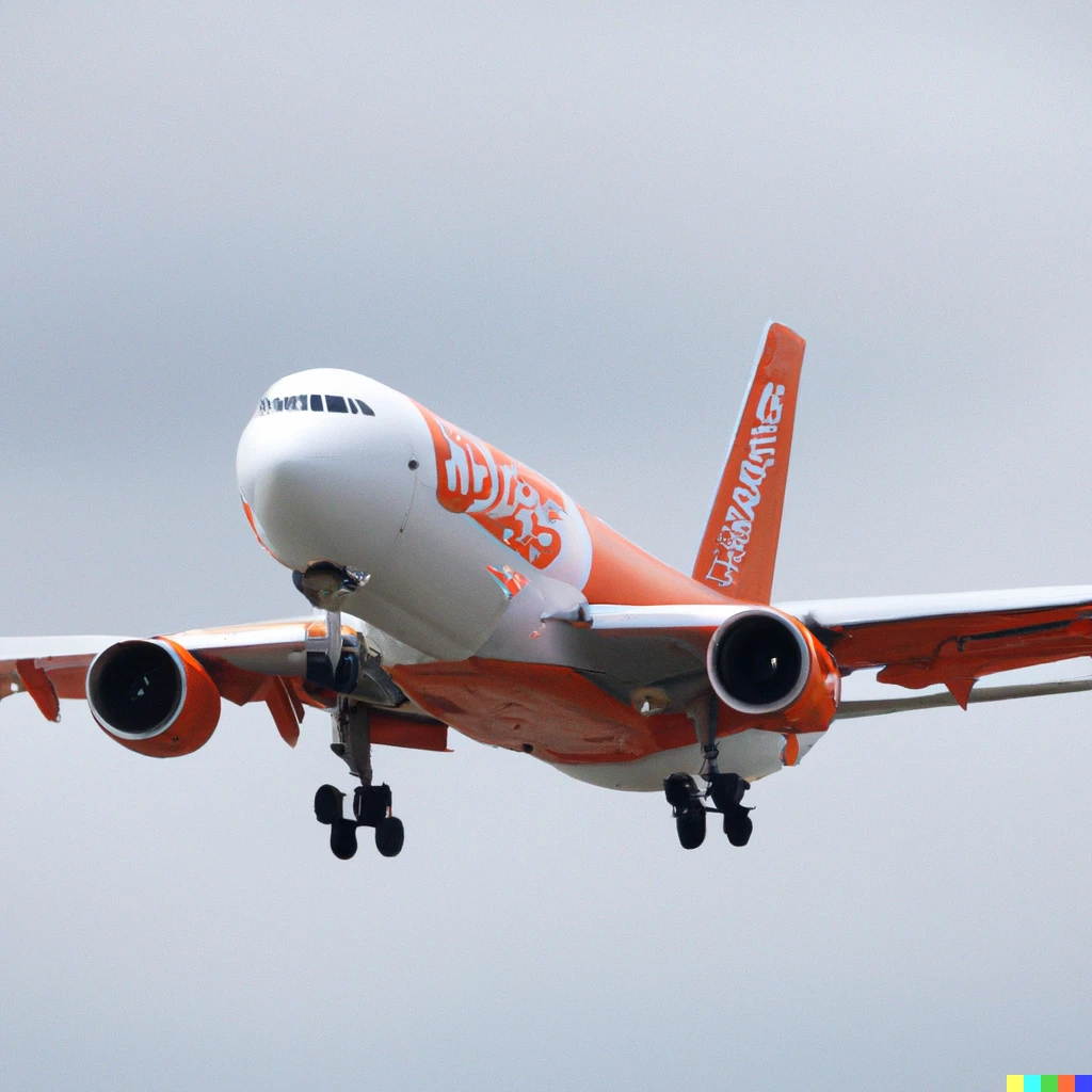 Prompt: An easyjet 747 landing at London Gatwick Airport, 85mm photograph, jetphotos, airline pictures