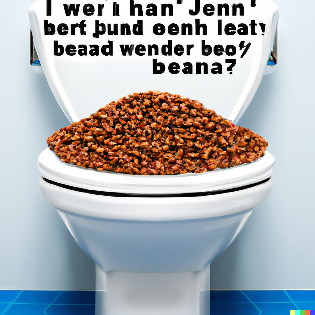 Prompt: UH, MY TOILET IS FILLED WITH BAKED BEANS. I WENT OUT TO GO SHOPPING FOR AN HOUR, AND I CAME BACK, AND MY TOILET IS COMPLETELY FULL OF BAKED BEANS. I AM SO CONFUSED. DOES ANYONE HAVE ANY POSSIBLE EXPLANATION OF HOW THIS COULD HAVE HAPPENED?