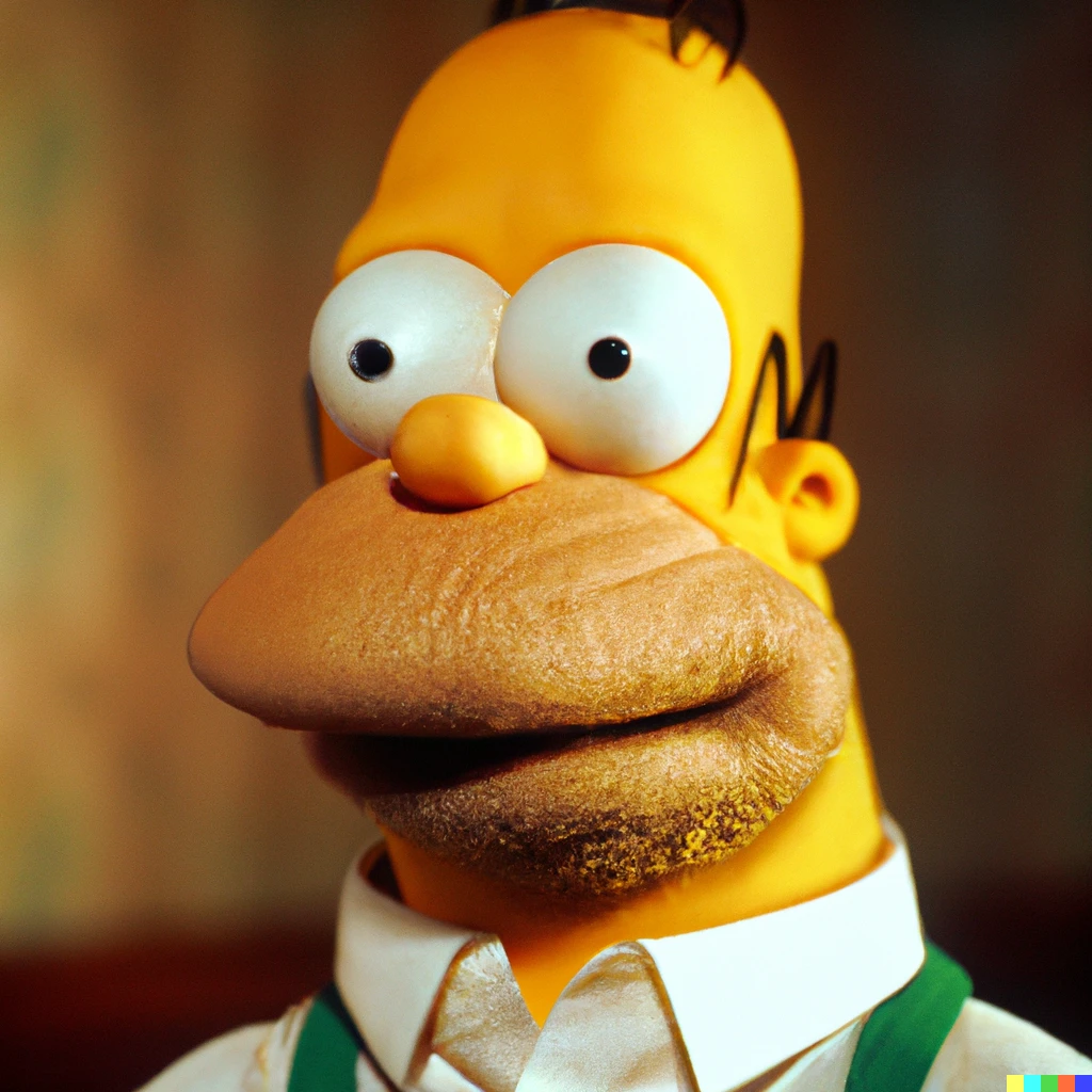 Prompt: Homer Simson, a still from The Muppets (1986)
