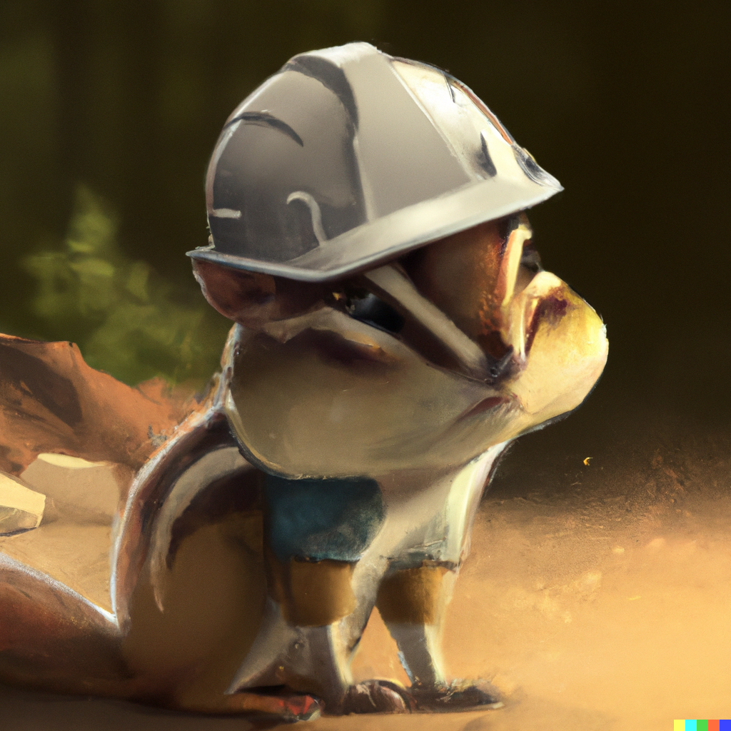 Rundy × DALL·E | an exhausted busy chipmunk construction worker