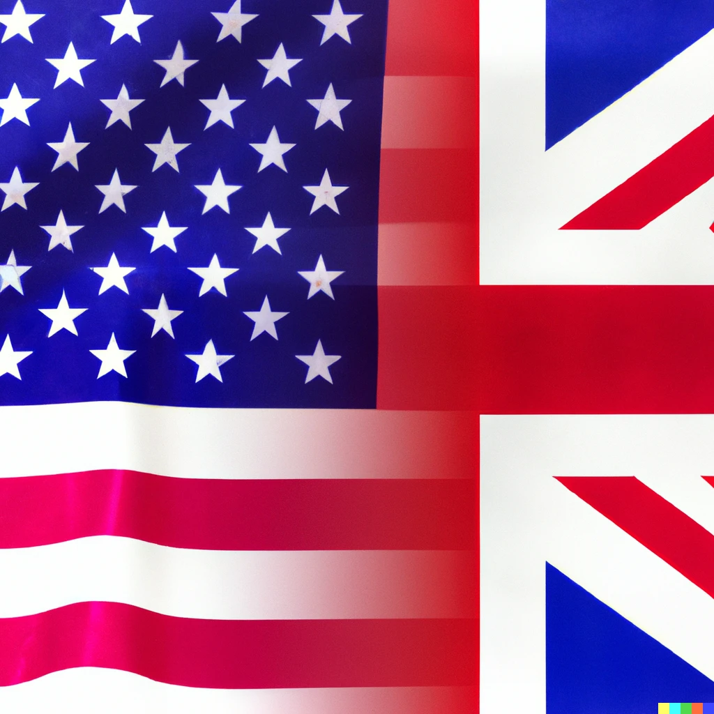 Prompt: A flag which is a mix between the United Kingdom flag and the United States of America flag